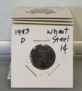 (25) 1943 Wheat Steel Pennies Lot - Lincoln Cent, Philadelphia and Denver Mint Marks