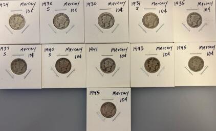 1945 Mercury Dime, 90% Silver, Circulated, Philadelphia Mint, Adolph Weinman Design