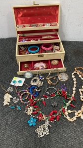 Vintage Jewelry Box And Costume Jewelry