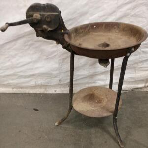 Champion Blower & Forge Co. Hand-Crank Blacksmith Forge, Cast Iron Pan, Tripod Stand, ~24" Diameter