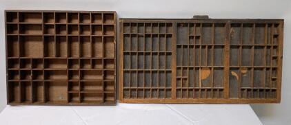 Antique Wood Printer's Type Tray Shadow Box, 32"x16.5", Metal Handle, 160Compartments