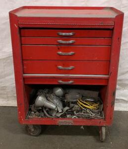 Proto Toolmobile 5-Drawer Rolling Tool Chest, Red Steel, Vintage USA, Hardware & Tool Contents
