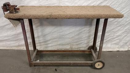 Fuller 3.5" Bench Vise on Mobile Steel Workbench with 60"x24" Carpeted Top on 2 Wheels