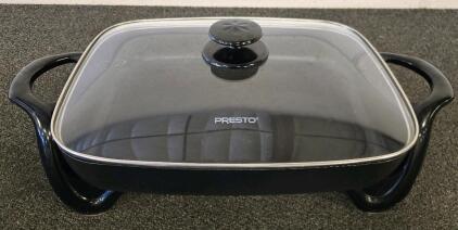 Presto 17" Electric Skillet, 1350W, Nonstick, Glass Lid, Controller, Immersible, Black
