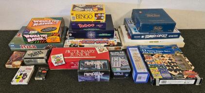 Large Board & Card Games Lot &ndash; Risk, Trivial Pursuit, Taboo, Idaho-opoly, MindTrap, 21 Titles
