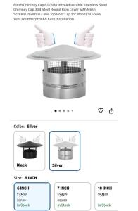 6/7/8/10 Inch Adjustable Stainless Steel Chimney Cap,304 Steel Round Rain Cover with Mesh Screen,Universal Cone Top Roof Cap for Wood/Oil Stove Vent,Weatherproof & Easy Installation