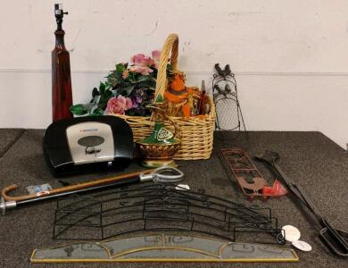 Floral Home Decor, Lamps, Toilet Paper Dispenser, And Vintage Canes