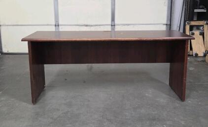 Rectangular Office Desk 72"x30" Mahogany Laminate, Panel Ends, Grommet Hole