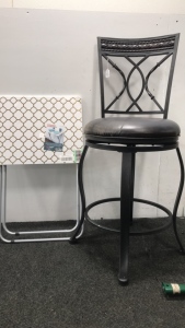 (1) Hillsdale Metal Padded Swivel Bar Stool (1) Home Basics Tv Tray Table