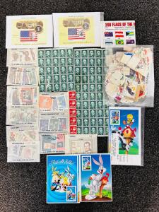 Large Assorted Stamp Collection &ndash; US & Worldwide, Looney Tunes FDCs, Thematic & Mint Sheets