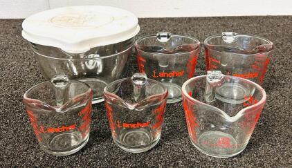 Anchor, Pyrex, And Pampered Chef Glass Measuring Cups & 1.5L Mixing Bowl Set &ndash; 8 Pieces, Red Markings