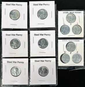 1943 Steel Lincoln Wheat Penny Set &ndash; 12 Coins, D/P/S Mint Marks, Circulated, US WWII Issue