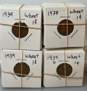 (100) Wheat One Cent Pennies 1930s