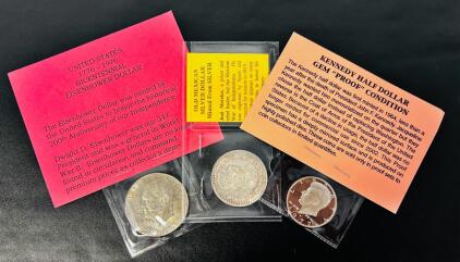 Bicentennial Eisenhower Dollar, Proof Kennedy Half 1971, Old Mexican Silver Peso (Morelos)