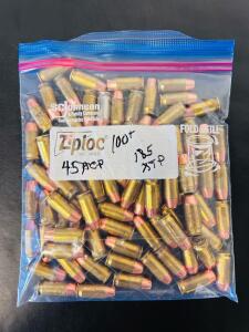 Mixed Brand .45 ACP 185gr JHP Ammunition, Brass Case, Loose Pack In Bag