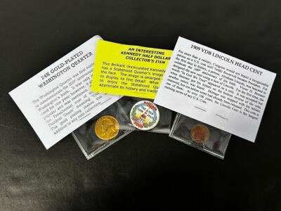 1909 VDB Lincoln Cent, 1972 24K Gold-Plated Quarter, Maryland Colorized Kennedy Half Set