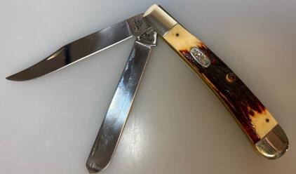 Case XX 059 SS Trapper Pocket Knife, Stag Bone Handle, 2 Blades, Stainless, USA, 4.13" Closed