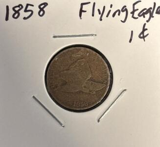 1858 Flying Eagle Cent, Copper-Nickel, Philadelphia, Good Condition,