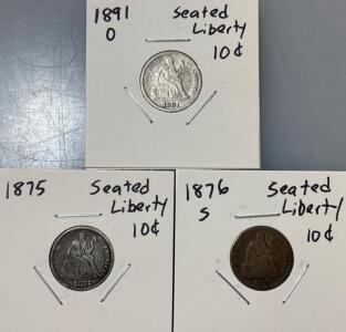 Seated Liberty Dime, 90% Silver, New Orleans Mint, Circulated