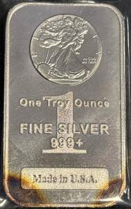 1 Troy Ounce .999+ Fine Silver Bar Walking Liberty Design USA Mint - Generic Silver Bullion