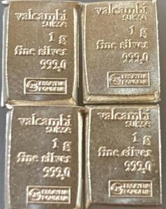 (4) Valcambi Suisse 1G 999.0 Fine Silver Bars