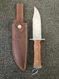 Chipaway Cutlery Fixed Blade Bowie Knife 8" Blade, Wood Handle, Leather Sheath, B. Barcley Collins