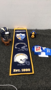 (1) 1996 San Diego Chargers Gumball Machine (1) Winning Streak San Diego Chargers Banner (1) Chargers Ladanian Tomlinson Uno Game (1) Golf ball chargers Toy
