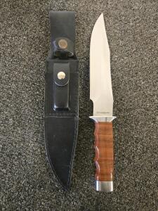 Magnum By B&ouml;ker Bowie Knife, 8" 440A Blade, Stacked Leather Handle, Leather Sheath