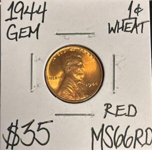 1944 MS66RD RED GEM WHEAT COPPER PENNY