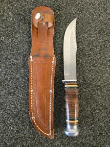Kinfolks USA 368 Fixed-Blade Hunting Knife, 6" Carbon Steel Blade, Leather Handle & Sheath