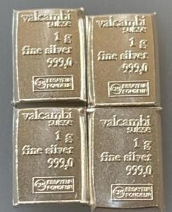(4) Valcambi Suisse 1G 999.0 Fine Silver Bars