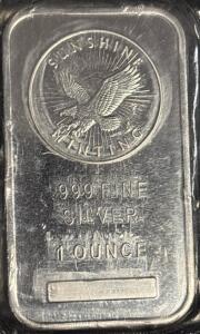 Sunshine Minting 1oz .999 Fine Silver Bar