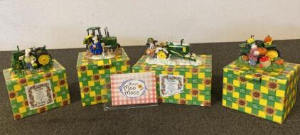 Mary&rsquo;s Moo Moos John Deere Collection Figurines by Enesco, Original Boxes, Resin, c. 1990s-2000s (4)