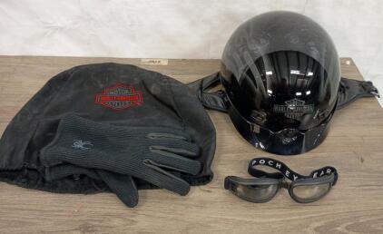 Harley-Davidson Large Half Helmet Tribal Graphics, Goggles, Spyder Gloves, Bag Included
