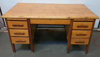 Classic Wooden 6-Drawer Double Pedestal Office Desk, Approx. 61"x33"x30 1/2"