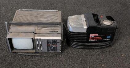 Emerson VR-30 Portable 5" B&W CRT TV AM/FM/SW Radio & Craftsman 125 PSI Air Inflator Compressor