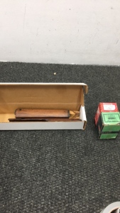 (1) Box Of Gun Stock Parts (2) Boxes Of Ammunition