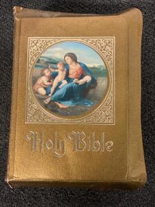 Large Catholic Family Holy Bible, Gold Cover, Illustrated, Douay-Rheims, Color Art Plates
