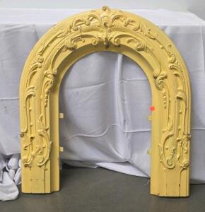 S. Quakenbush Cast Iron Fireplace Surround Victorian Ornate Yellow Painted 1880s Mantel
