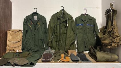 Vietnam Era U.S. Military Uniforms Gear Lot &ndash; Flight Suit Size 30, M-65 Jacket, Rucksacks, Gloves, USAF