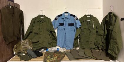Large Military Surplus Lot: US M65 Jackets, Flecktarn Trousers, Security Uniform, Gloves, Gear