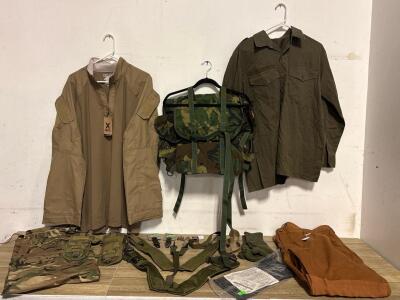 US Military Surplus Lot: Vertex Combat Shirt, OCP Pants, ALICE Pack, Harness, Field Gear, 12+ Pieces
