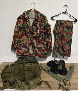 US LC-1 Medium Field Pack Gibraltar Industries, Swiss M70 Alpenflage Camouflage Jacket (Small) & Pants (31x31) Set