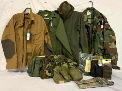 Military Clothing & Accessories &mdash; Size Large Clothing, Tops & Bottoms, Jackets, Pouches, Canteen & More