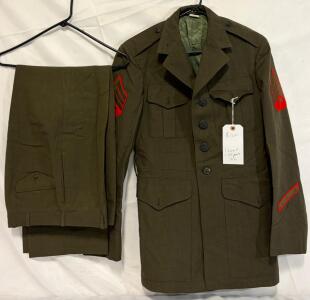 USMC 1973 Dress Green Uniform Jacket 38L, Trousers 32L, Wool, Staff Sergeant, Statham Garment