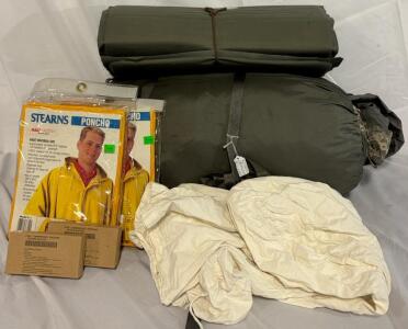 U.S. Military Sleep Set W/ ACU Bag, Sleep Pad, Stuff Sack, Stearns Ponchos, Trioxane Fuel