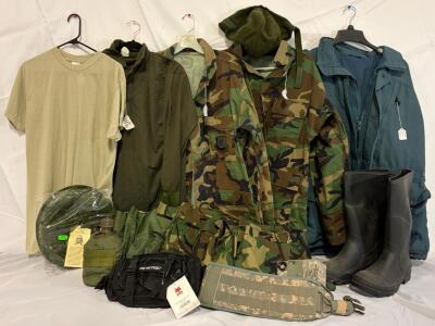 Military Clothing & Accessories &mdash; Size Large Clothing, Tops & Bottoms, Jackets, Boots, Pouches, Canteen & More