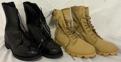(2) Pairs US Military Combat Boots &mdash; Black, 11.5R & Tan, 11R