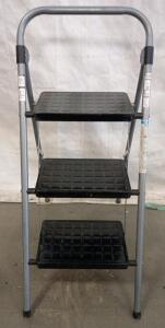 3-Step Folding Step Ladder, Steel Frame, Anti-Slip Steps, 225 lbs Capacity, Handrail, Black/Gray