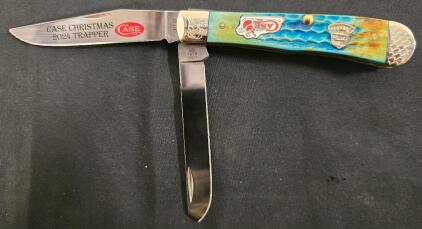 Case XX Christmas 2024 Trapper 6254 SS, Two-Blade Folding Knife, Blue Jigged Bone, Special Edition